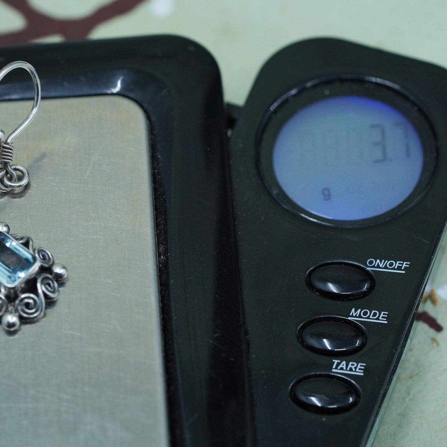 Vintage sterling silver 925 handmade earrings with blue topaz and sprial detail