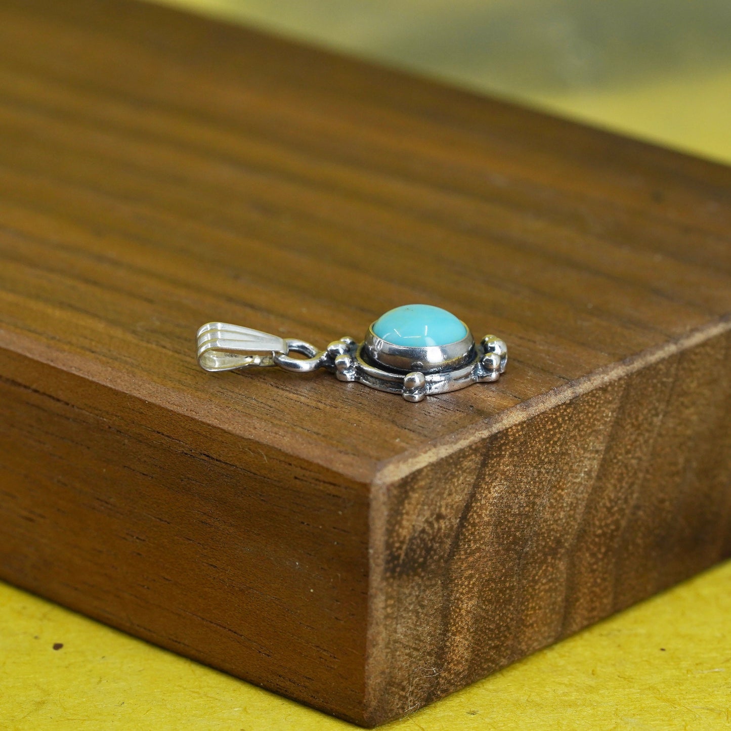Vintage Sterling silver 925 handmade pendant with round turquoise