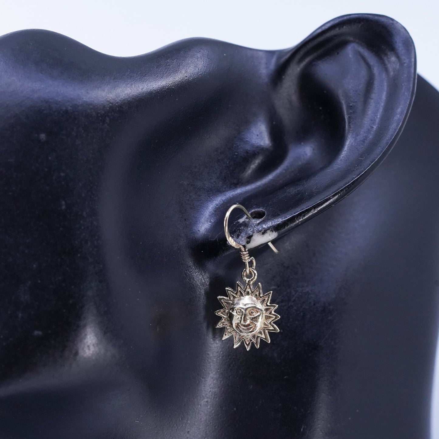 Vintage vermeil gold plated Sterling 925 Silver Handmade Sun Face Earrings