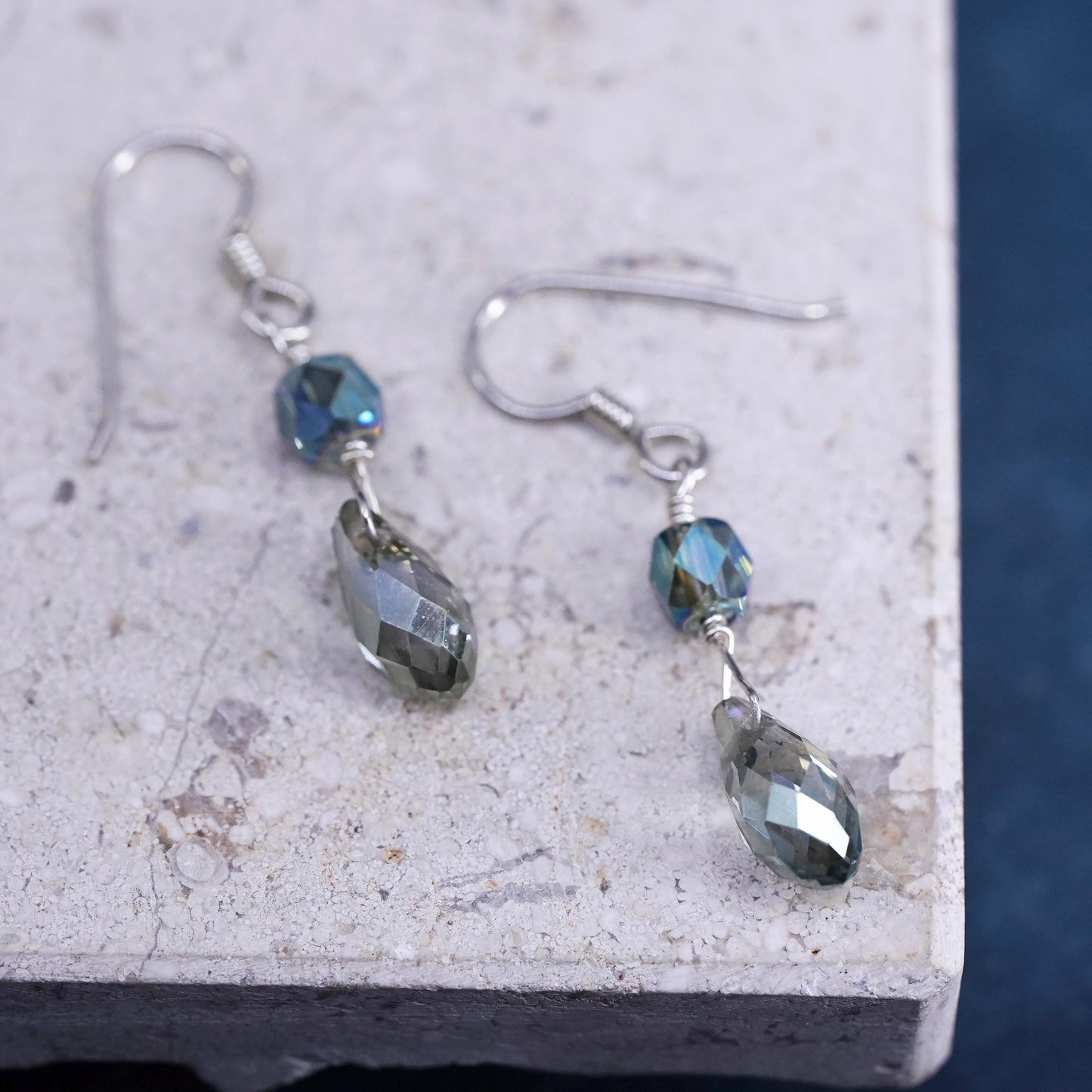 Vintage sterling 925 silver handmade teardrop crystal earrings