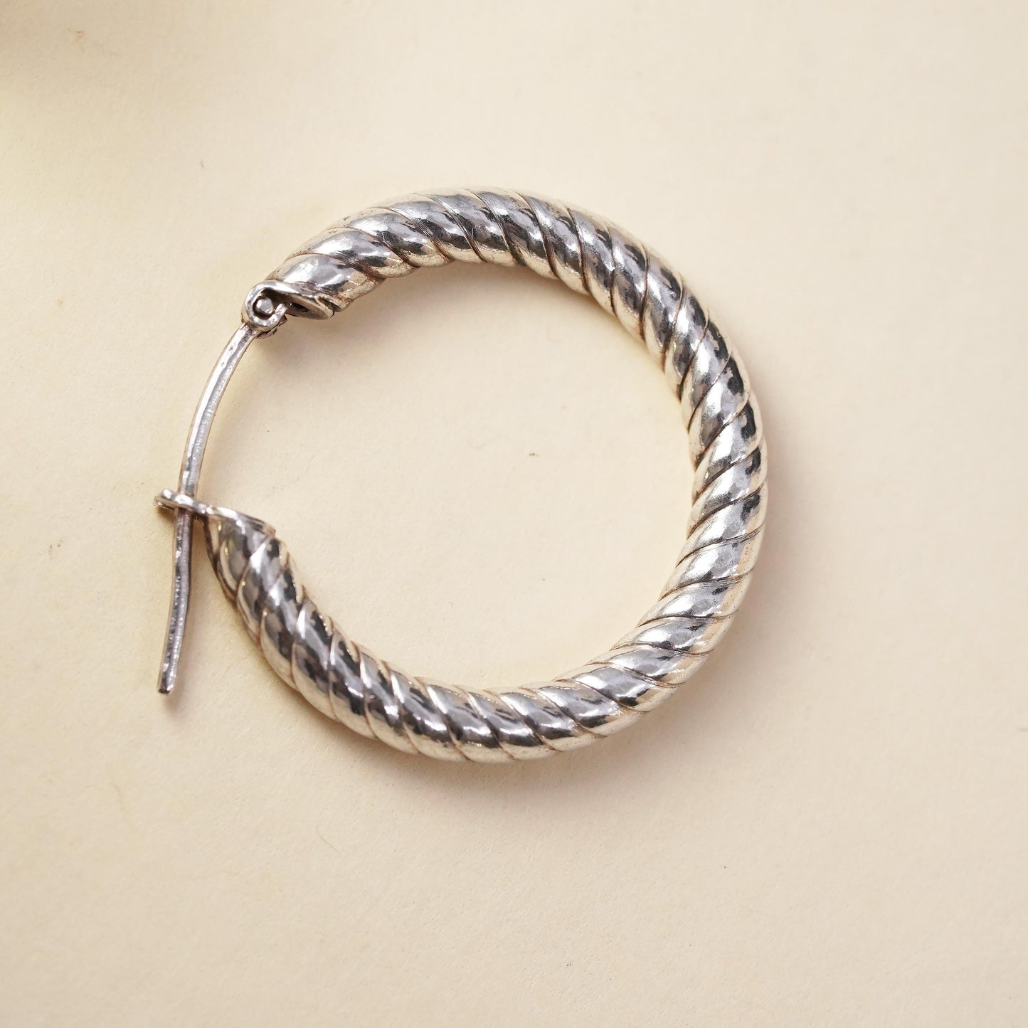 1", Vintage Italian sterling silver loop single earring, primitive twisted hoop