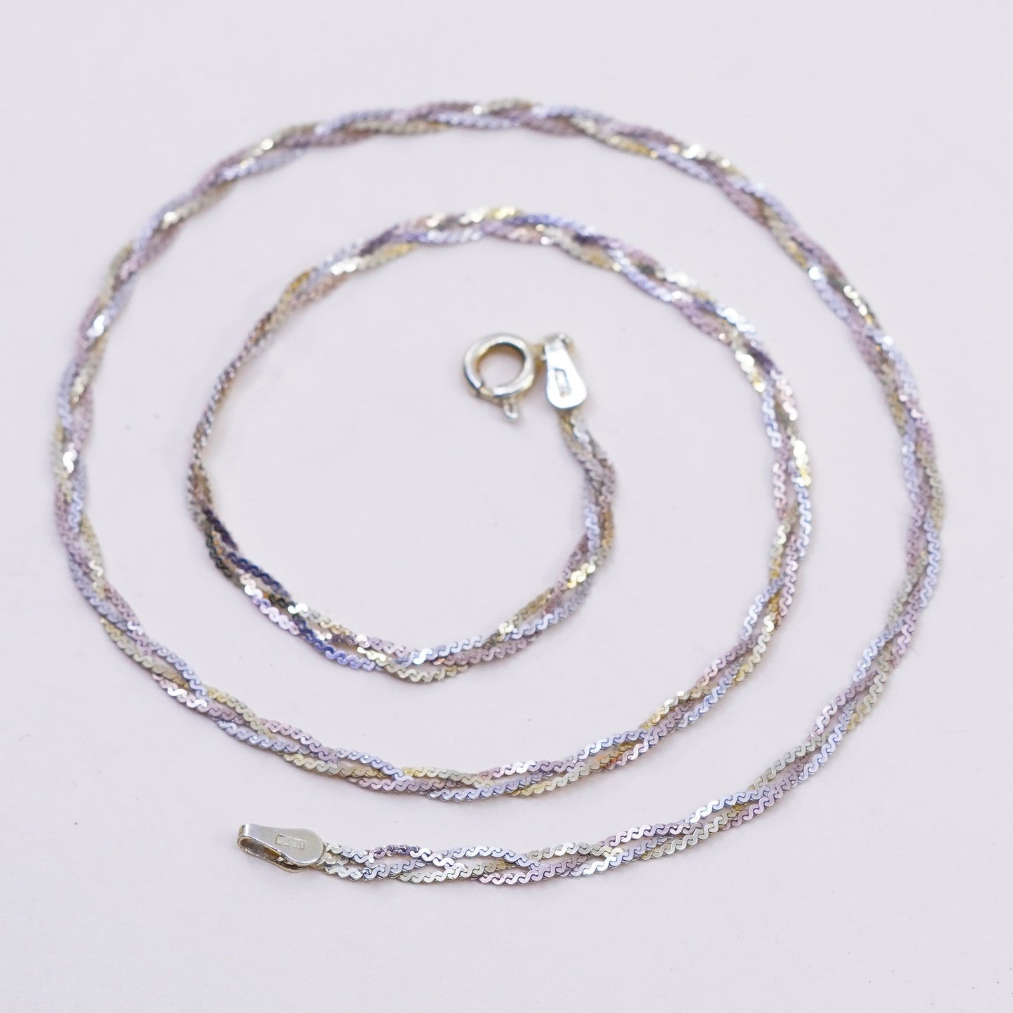 16”, Vintage vermeil gold sterling silver necklace, 925 woven braided s chain