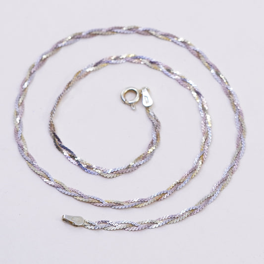 16”, Vintage vermeil gold sterling silver necklace, 925 woven braided s chain