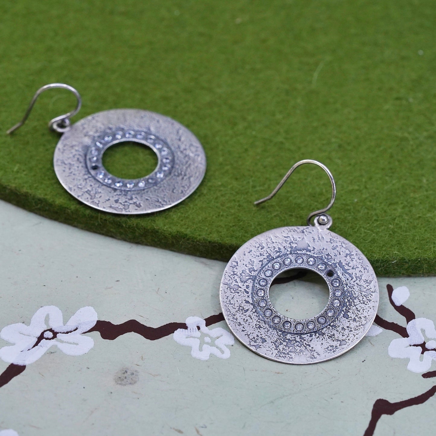 Vintage Silpada W1871 Oxidized Sterling Silver Earrings CZ Circle Cubic Round