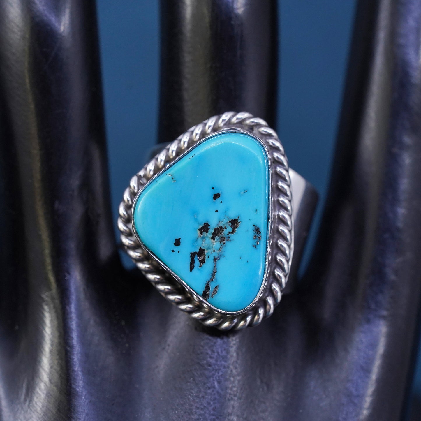 Size 10, vintage Native American Sterling 925 silver handmade ring turquoise