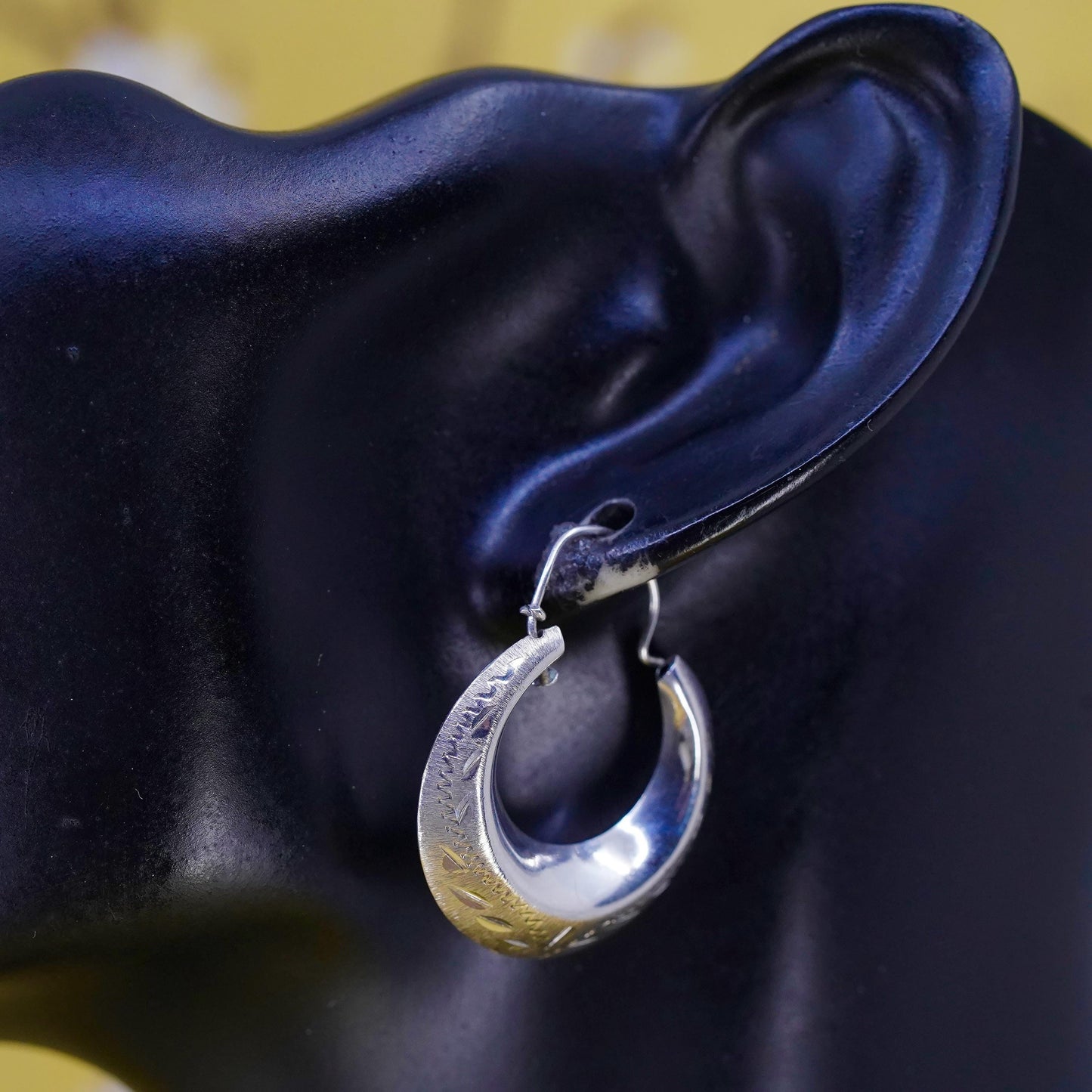 1.25", Vintage Sterling silver handmade hoop earrings, 925 textured edgy huggie