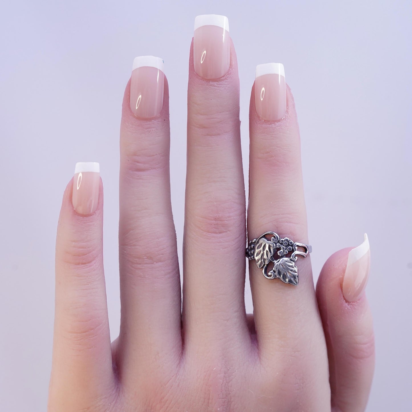 Size 6, vintage Sterling silver handmade ring, 925 grapes leaves band