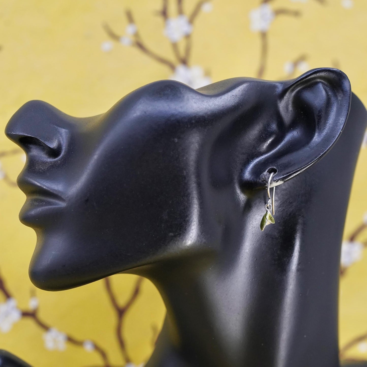 Vintage Sterling silver handmade earrings, 925 leaf dangles