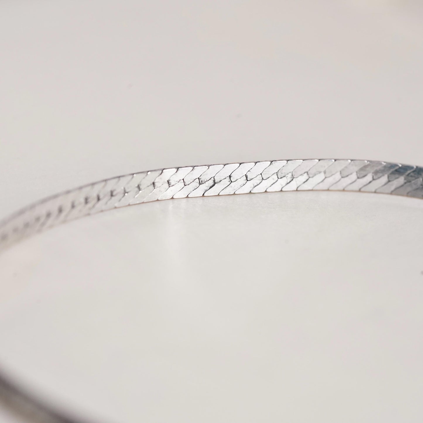 7.5", Vintage Italian sterling silver textured herringbone bracelet, 925 chain