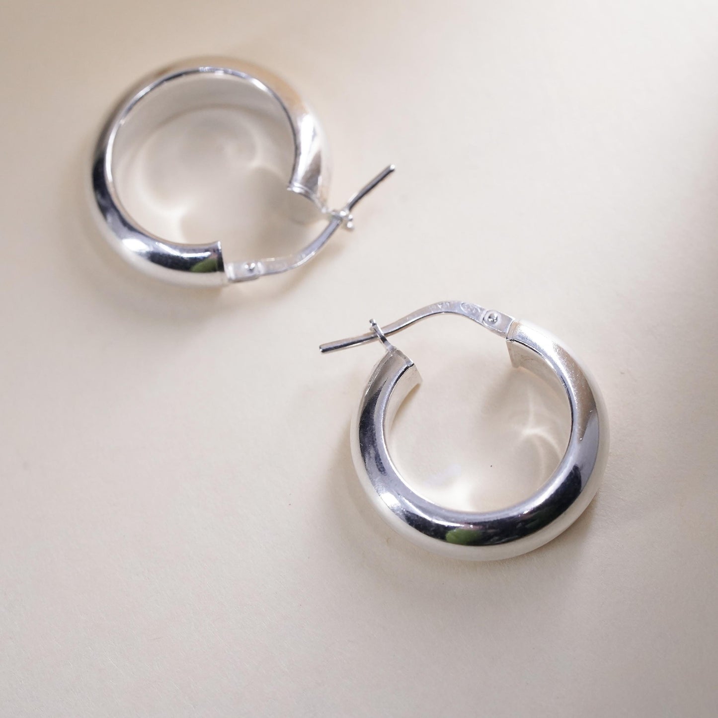 0.75", Vintage sterling silver wide hoops, 925 silver huggie earrings