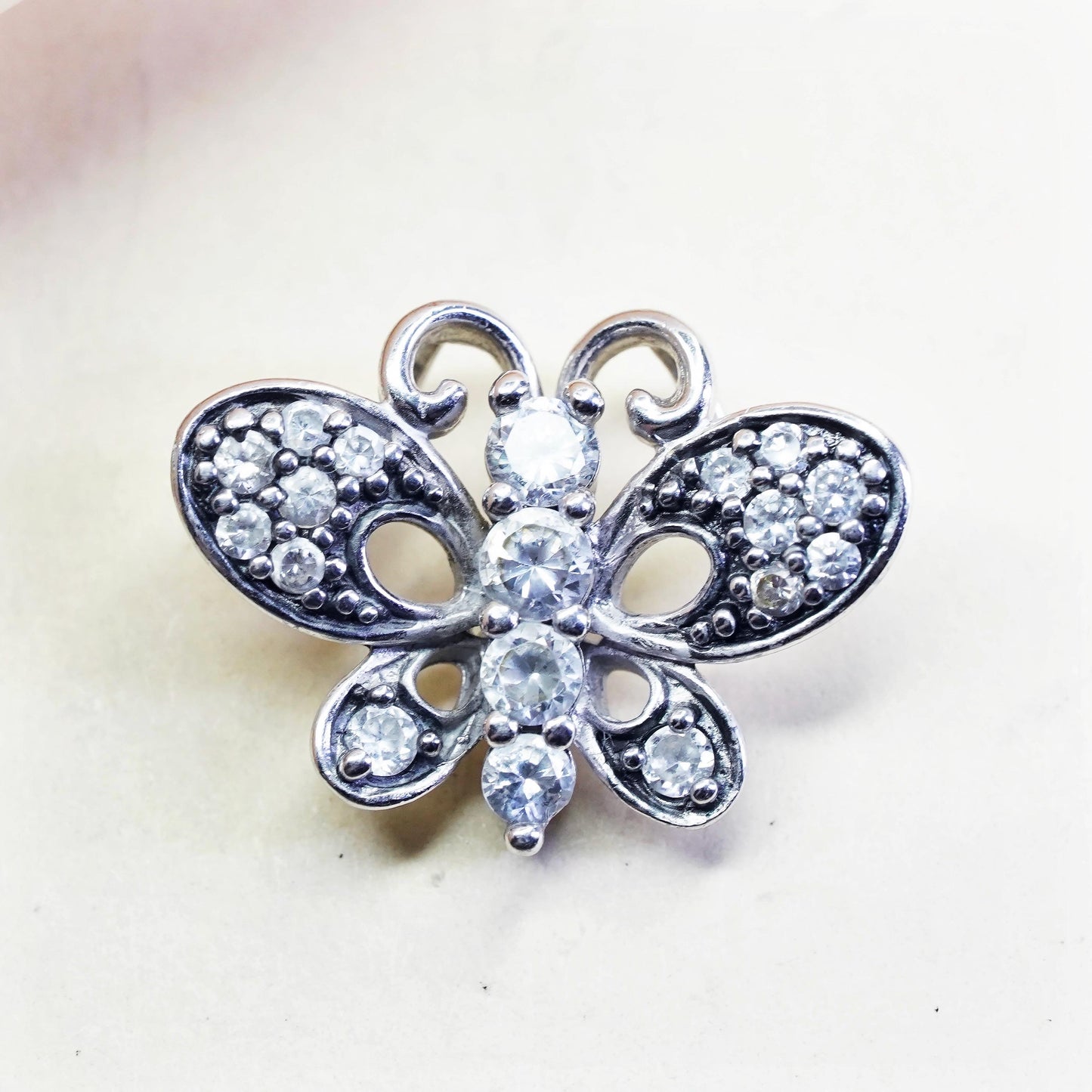 Vintage sterling silver pendant, 925 butterfly with cz