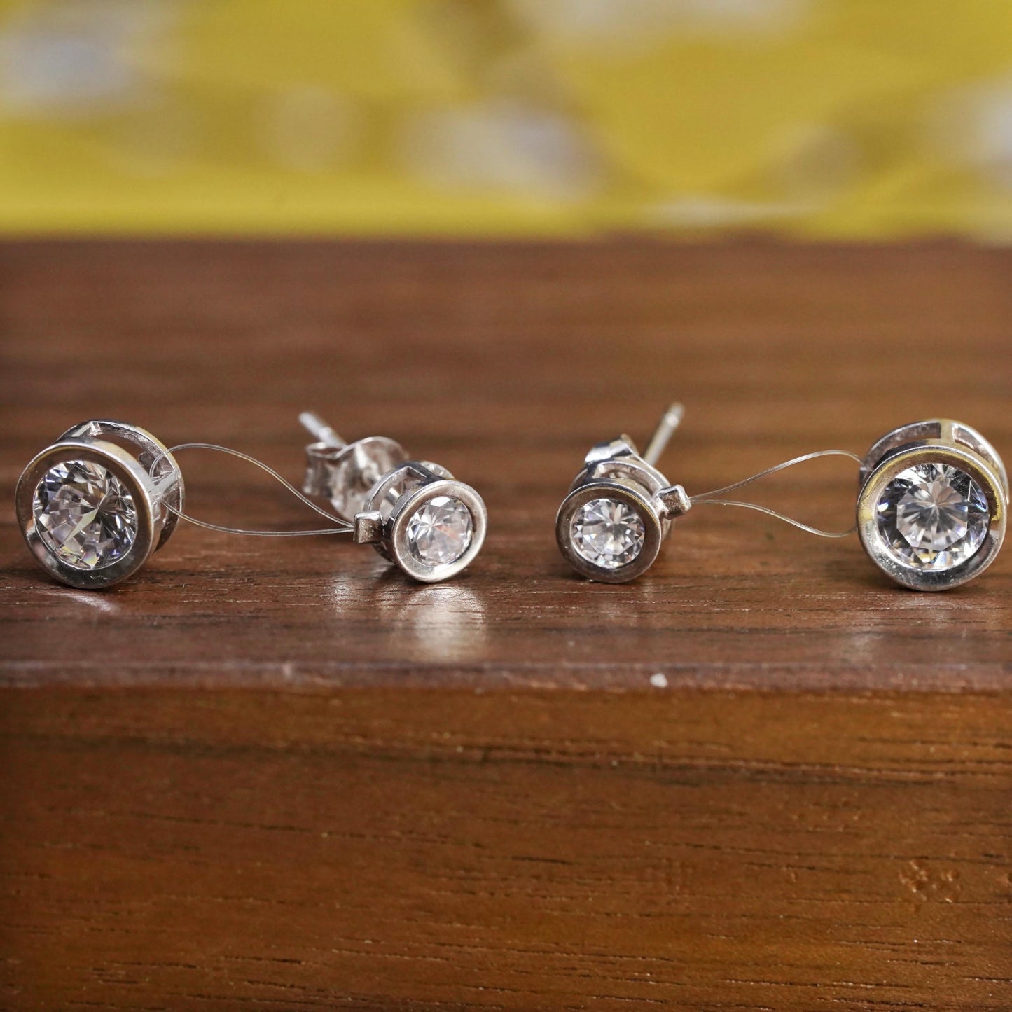 Vintage Sterling 925 silver handmade earrings with CZ dangles