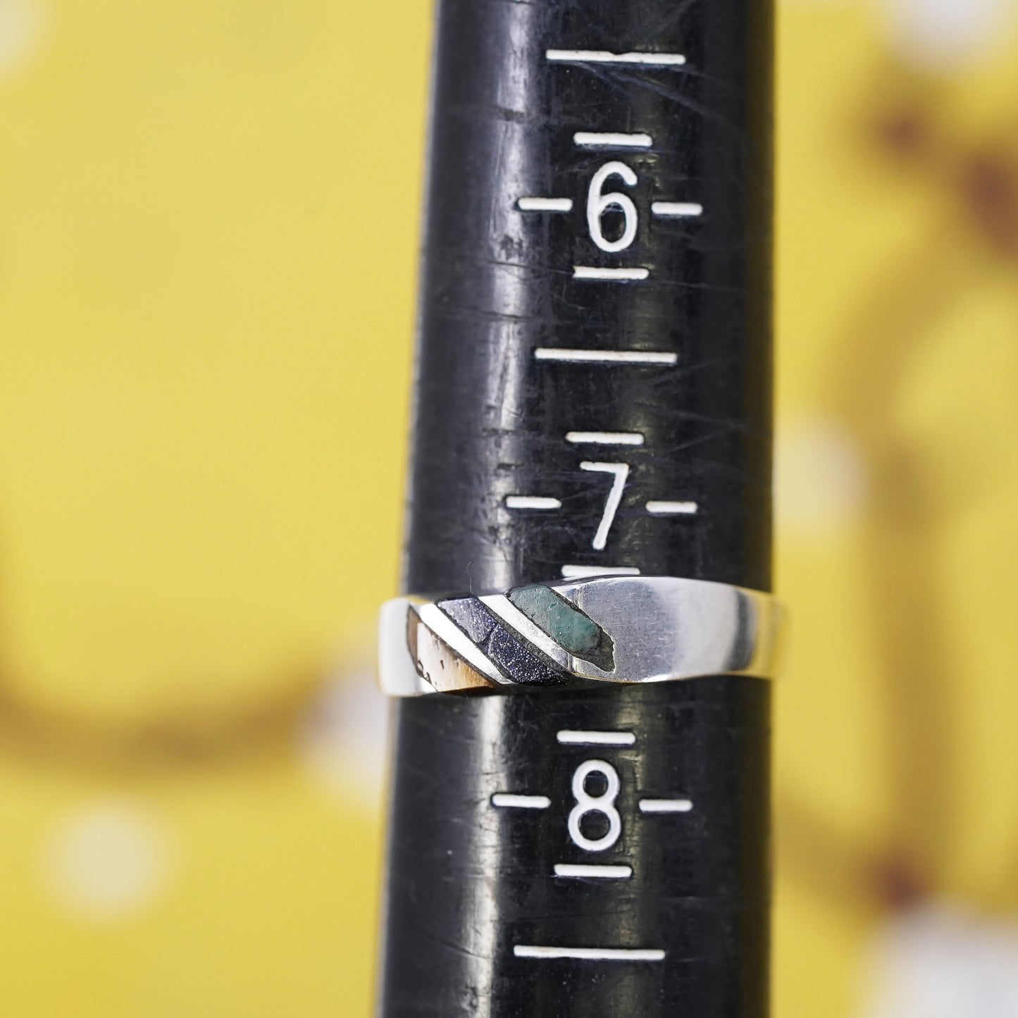 Size 7.25, Sterling silver ring with golden tiger eye inlay, stackable 925 band