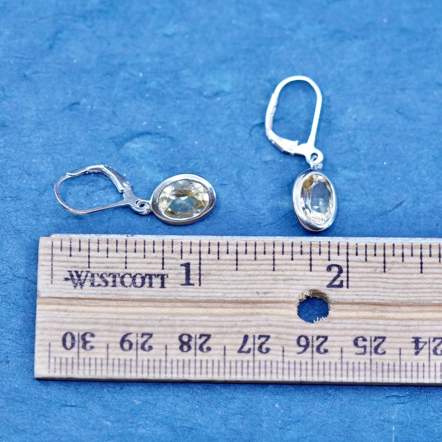 Vintage Sterling 925 silver handmade earrings with oval citrine
