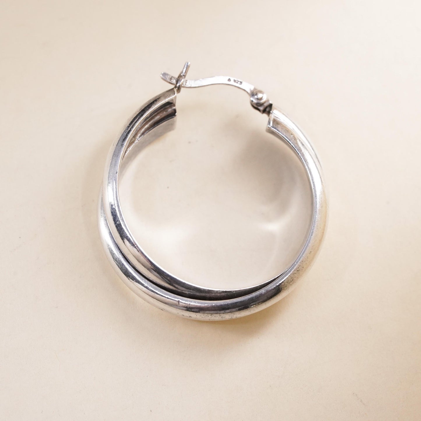 1.25", VTG sterling 925 silver loop single earring, entwined minimalist hoop