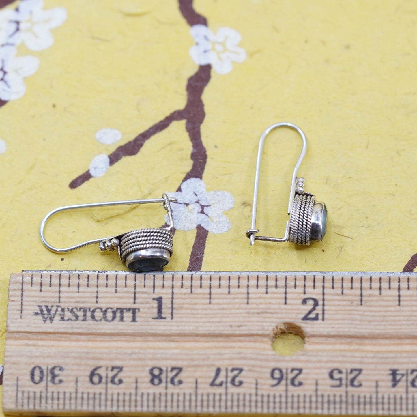 Vintage Sterling 925 silver handmade earrings with oval blue topaz