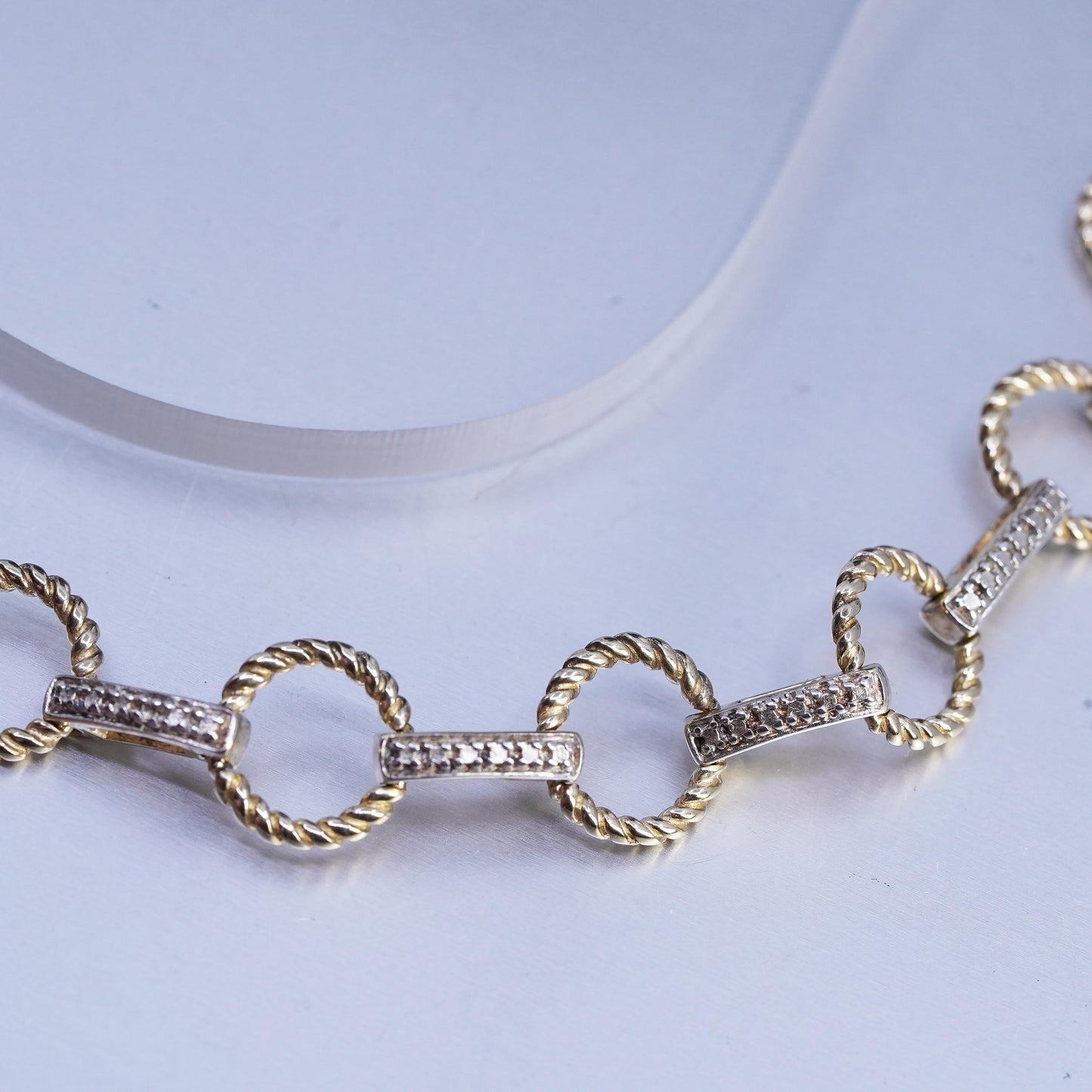 17", vintage vermeil gold over Sterling 925 silver circle necklace with diamond