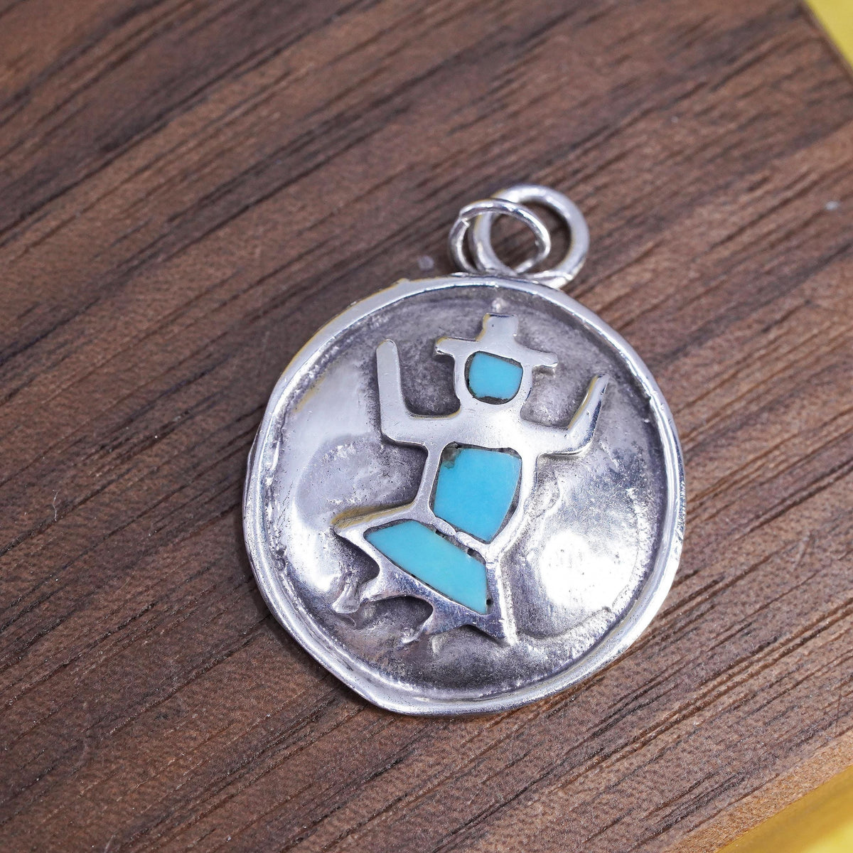Southwestern Turquoise Cowboy Pendant Sterling Silver Charm Native American 925