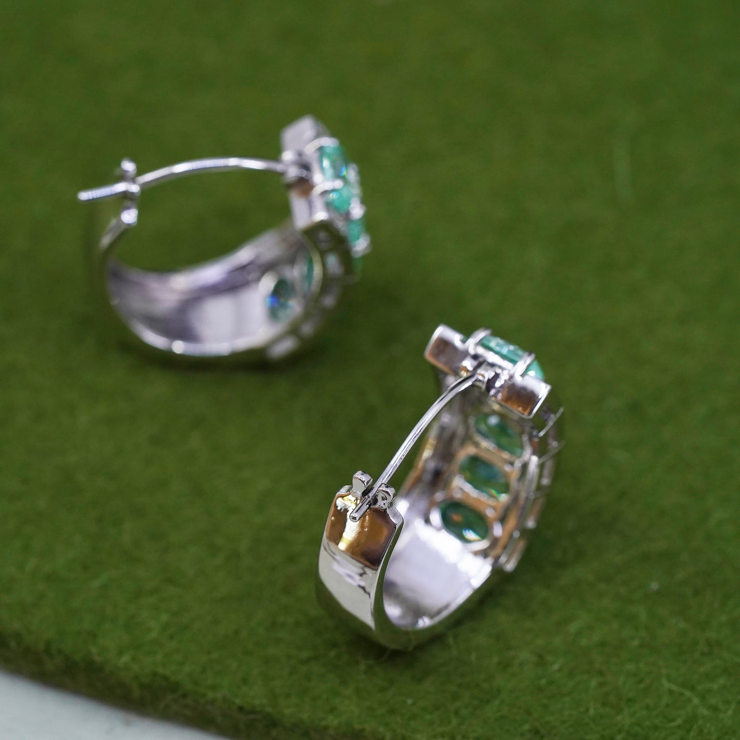 0.75”, sterling silver earrings, 925 hoops, Huggie with peridot and diamond