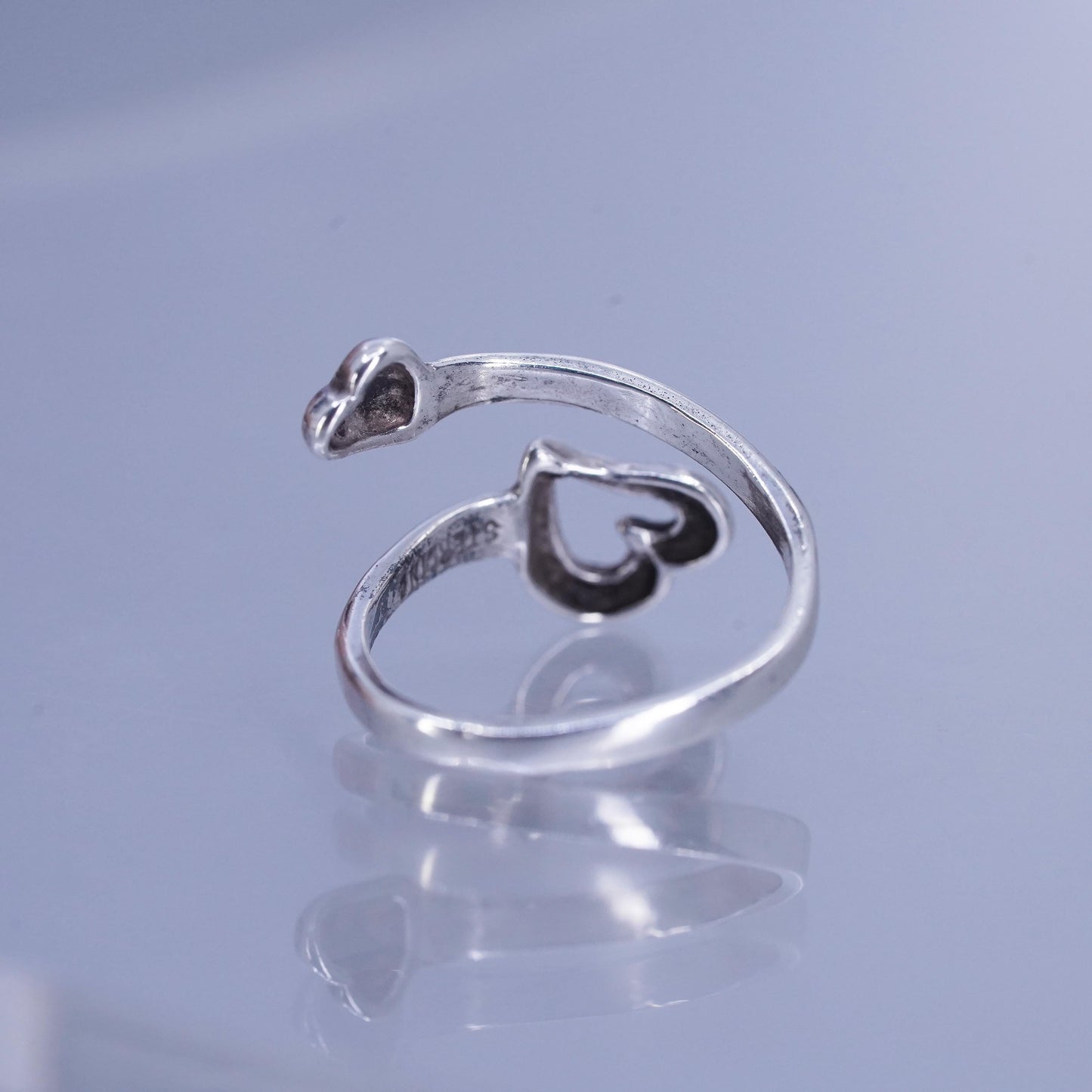 Size adjustable, vintage Sterling 925 silver handmade ring, wrap heart band