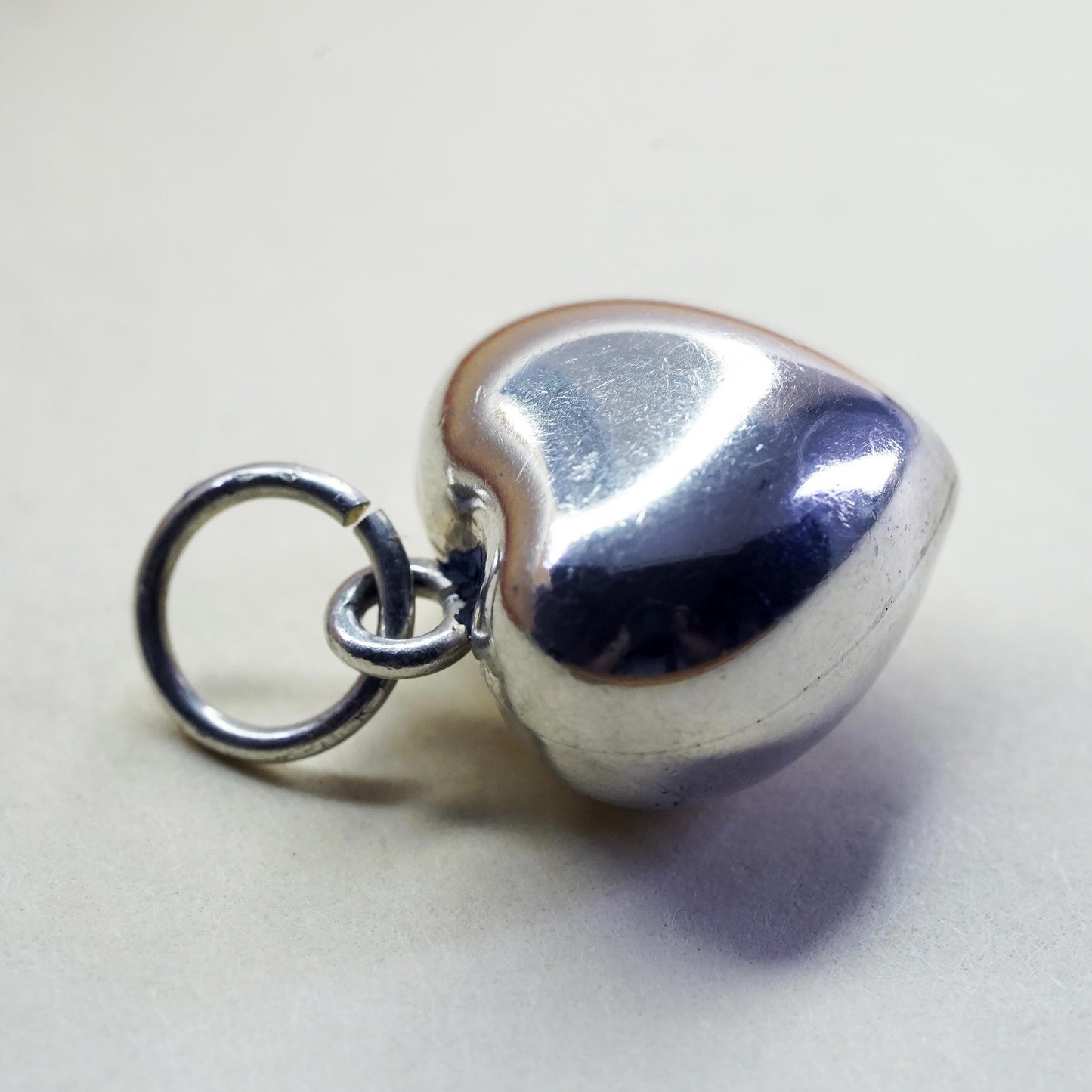 Vintage handmade sterling silver puffy heart, 925 charm pendant