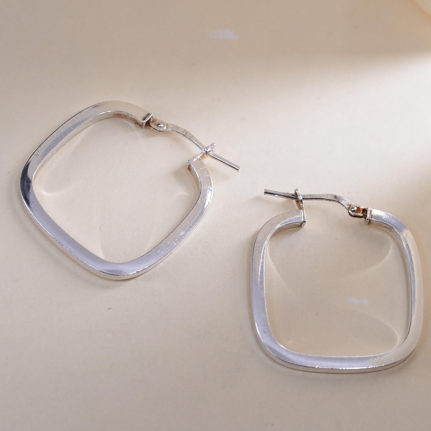 1.25" Vintage sterling silver loop earrings, primitive square hoops