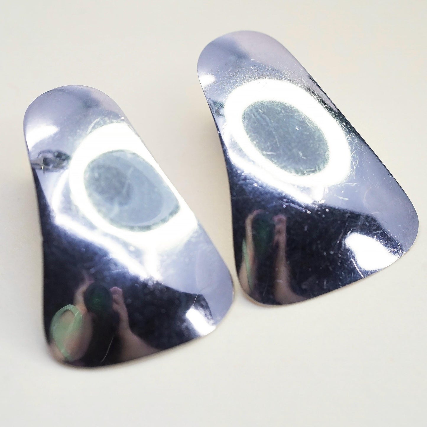 Vintage Sterling Silver Modernist Curved Earrings, Sculptural Statement Studs