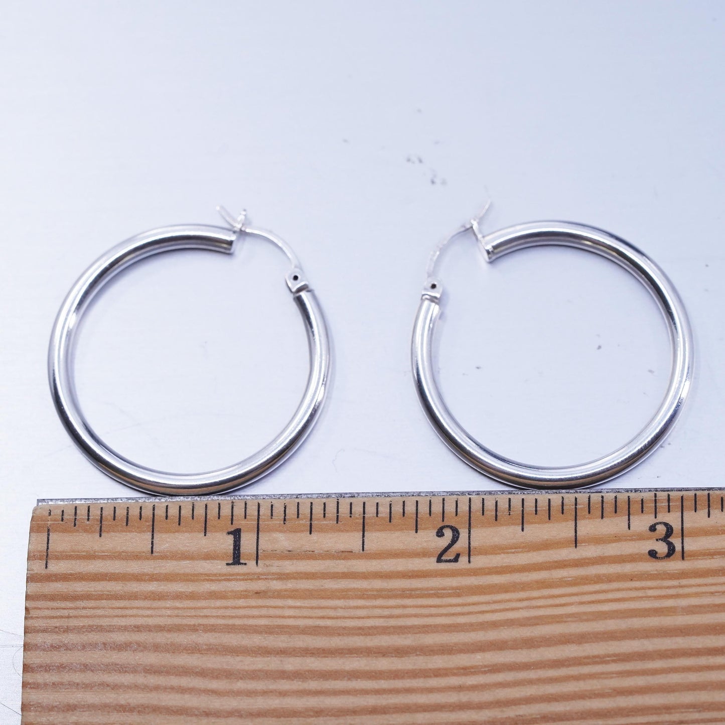 1.25”, vintage Italian Sterling silver handmade earrings, 925 hoops