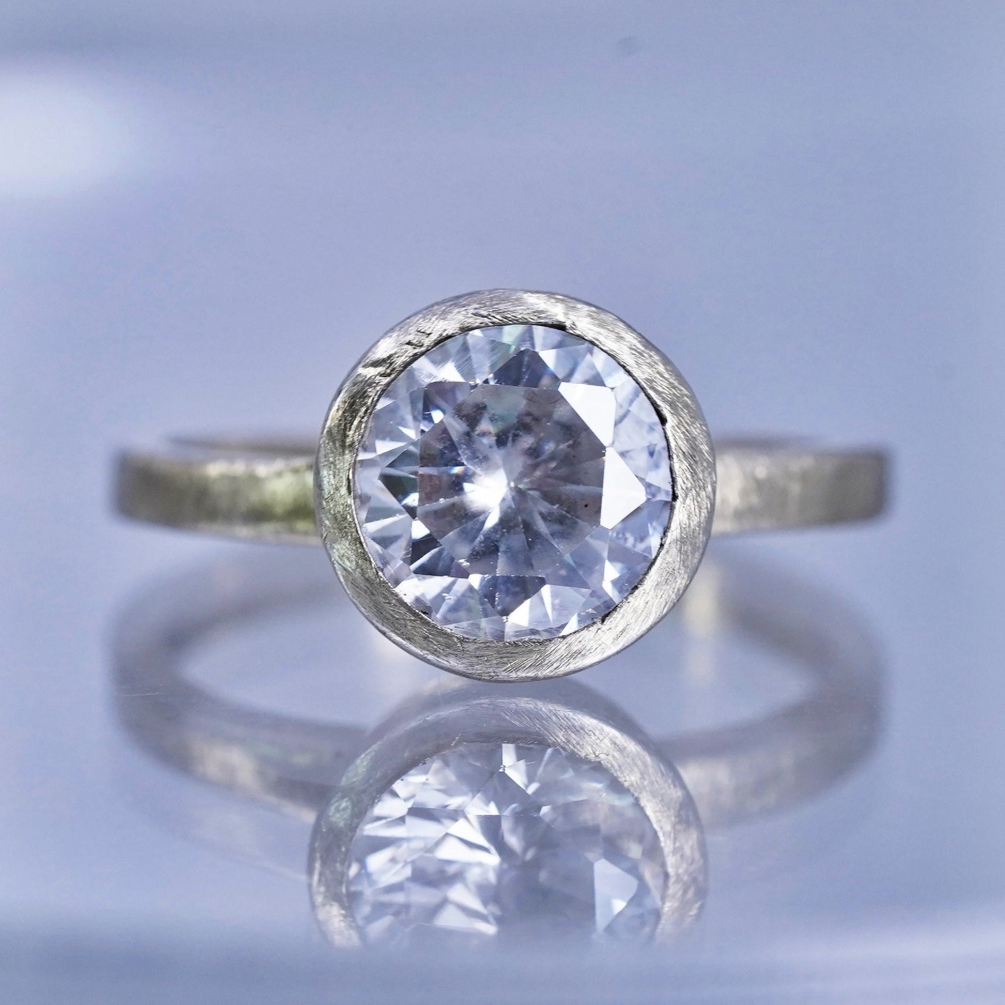 Size 7, vintage matte brass handmade ring with clear cz