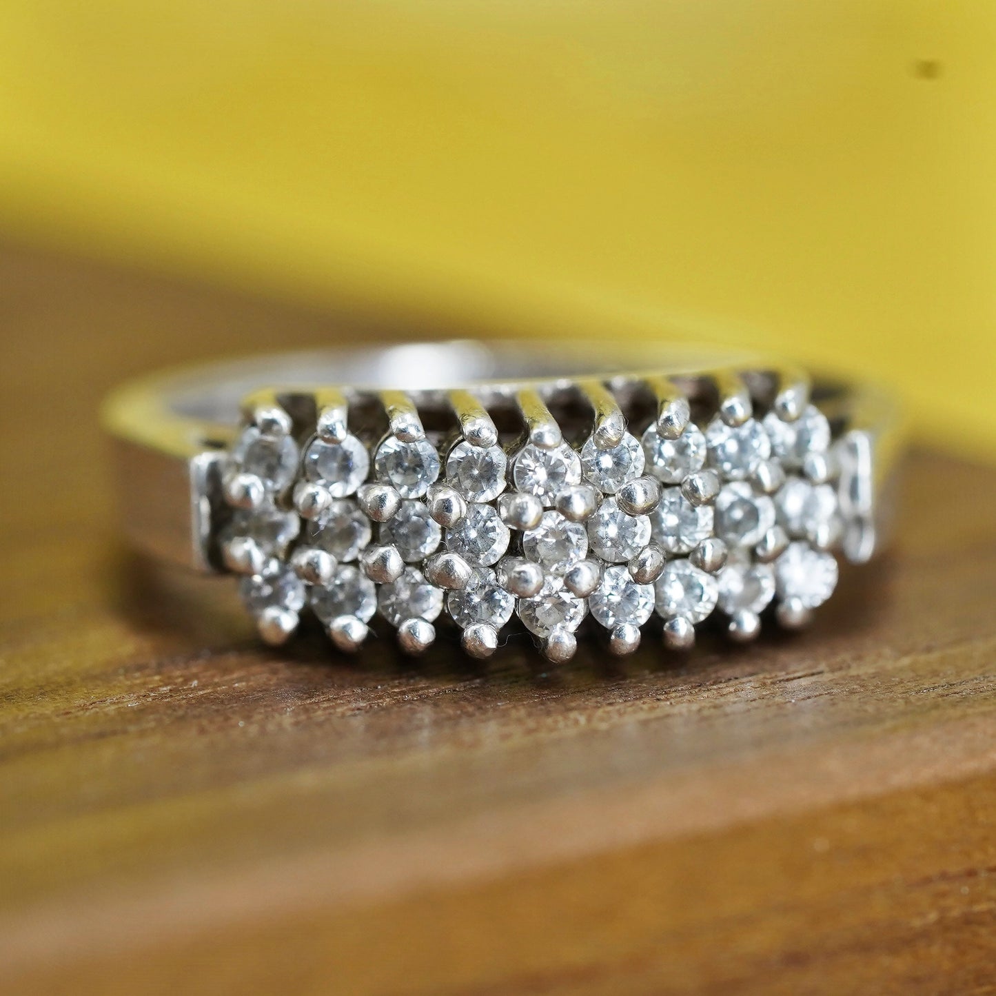 Size 6.5, vintage Sterling silver handmade ring, modern 925 band w/ cluster cz
