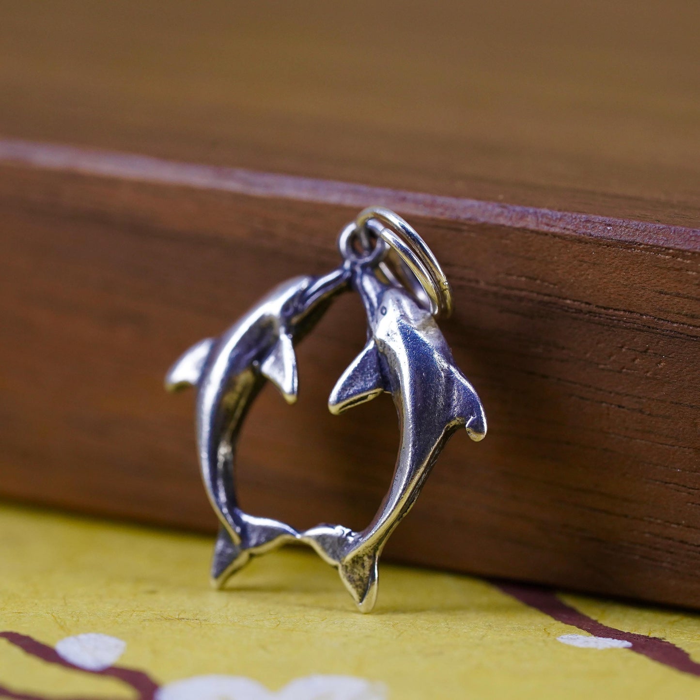 Vintage Sterling silver handmade pendant, 925 dolphin charm