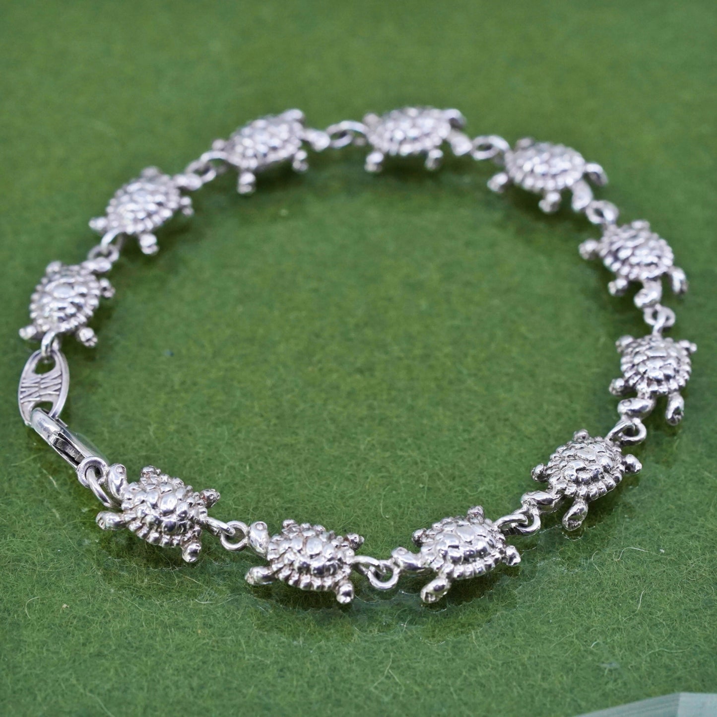 7.25”, Vintage sterling silver handmade bracelet, 925 turtle chain