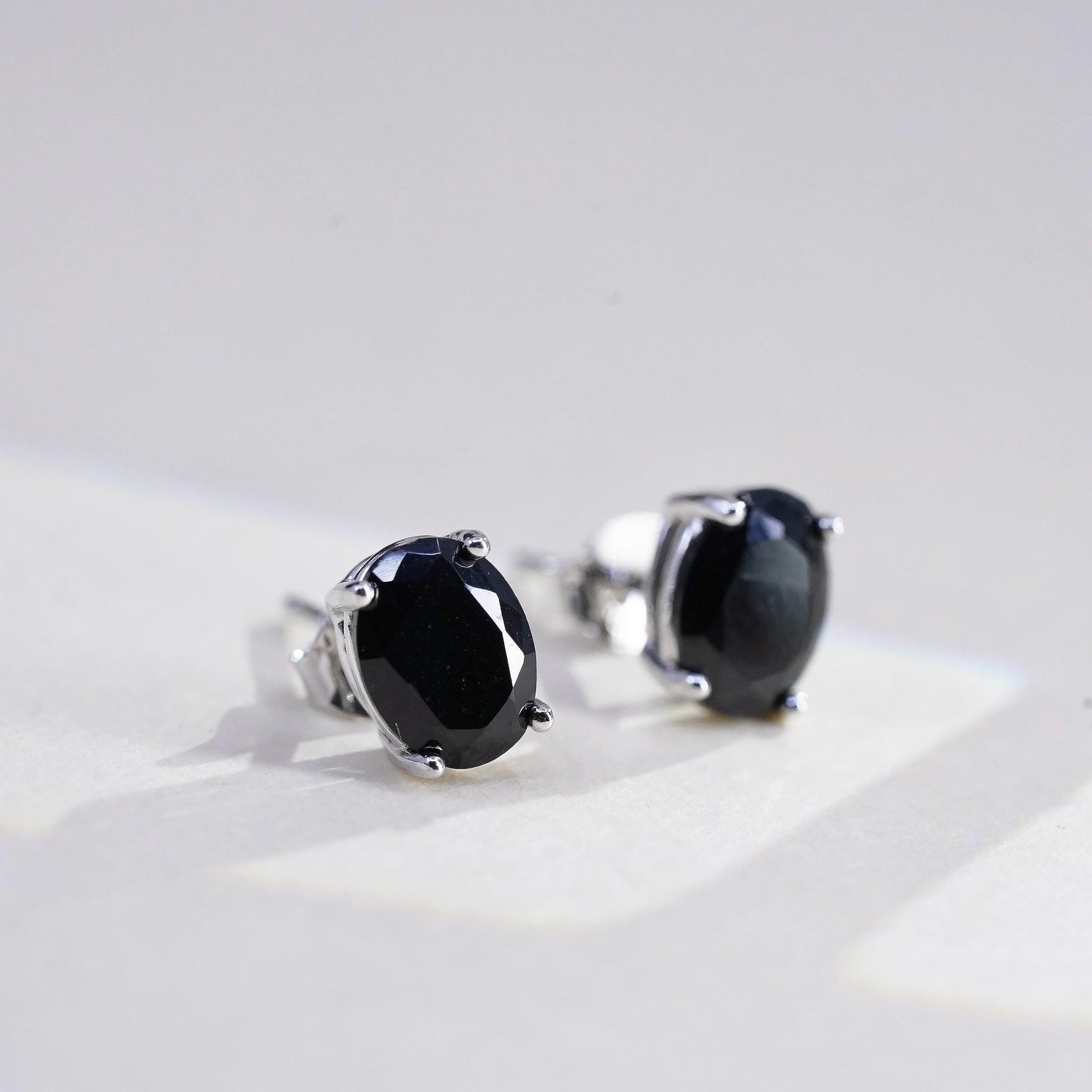 Vintage Sterling silver handmade earrings, 925 studs with obsidian