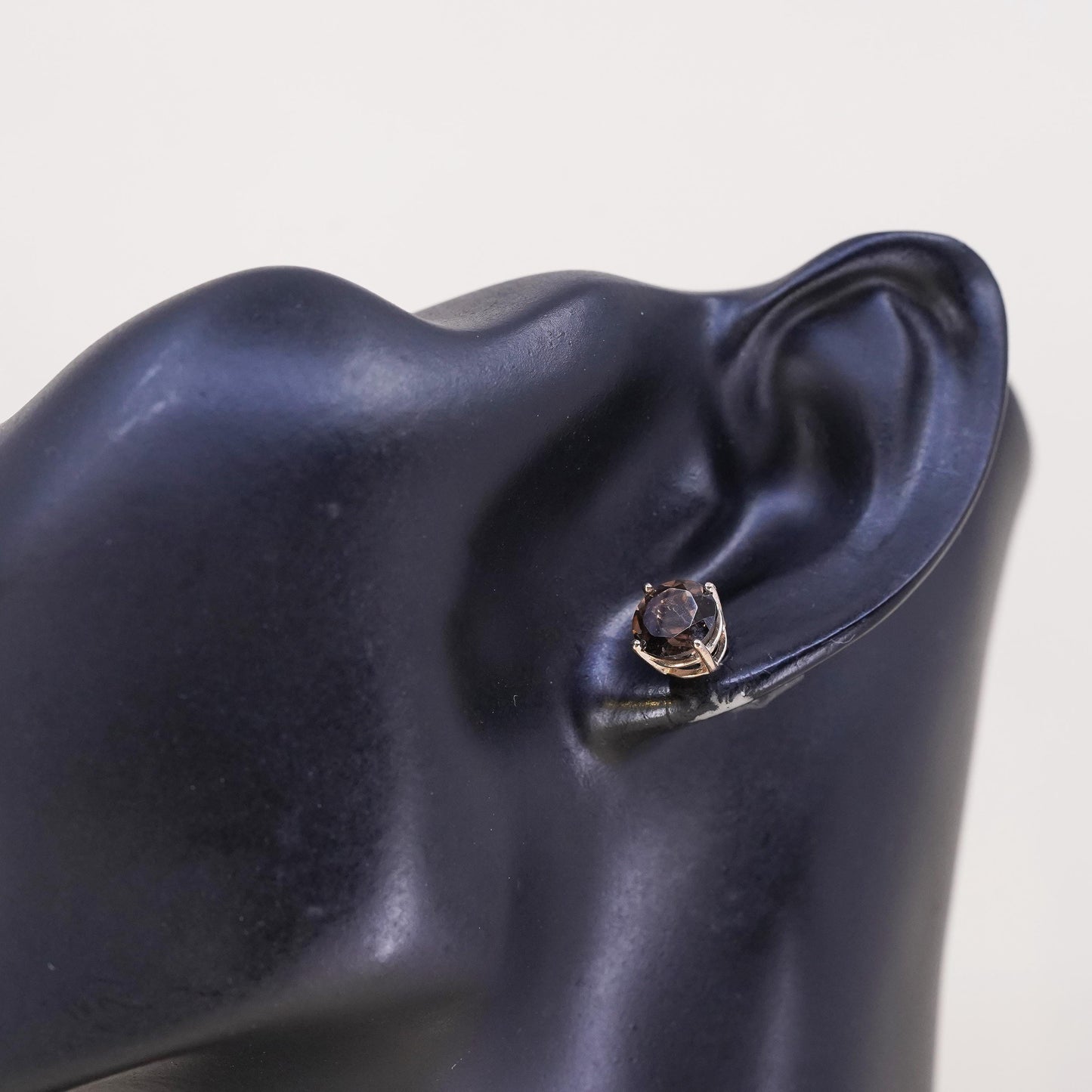 Vintage vermeil gold over single earring. Sterling 925 silver stud smoky quartz