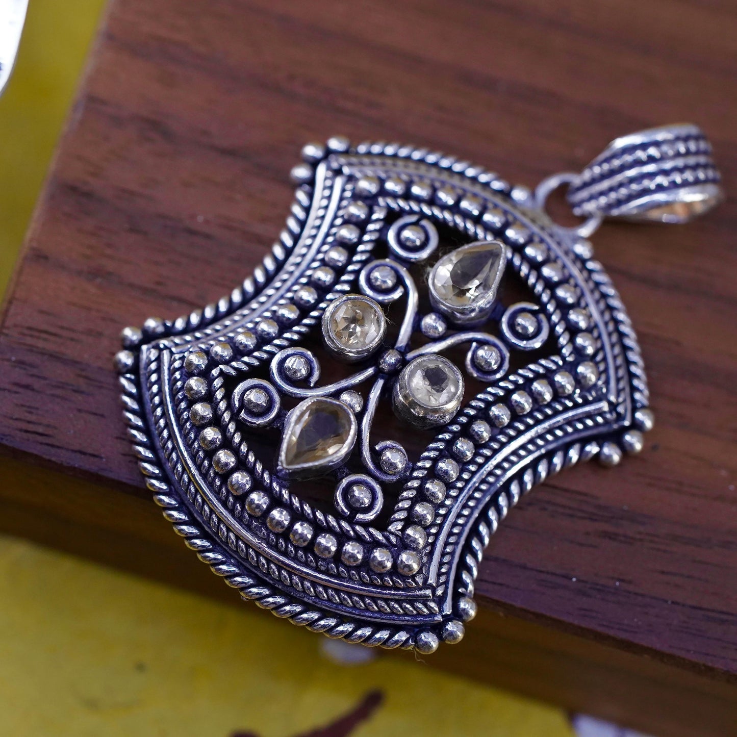 Vintage Sterling silver 925 handmade bead pendant with citrine