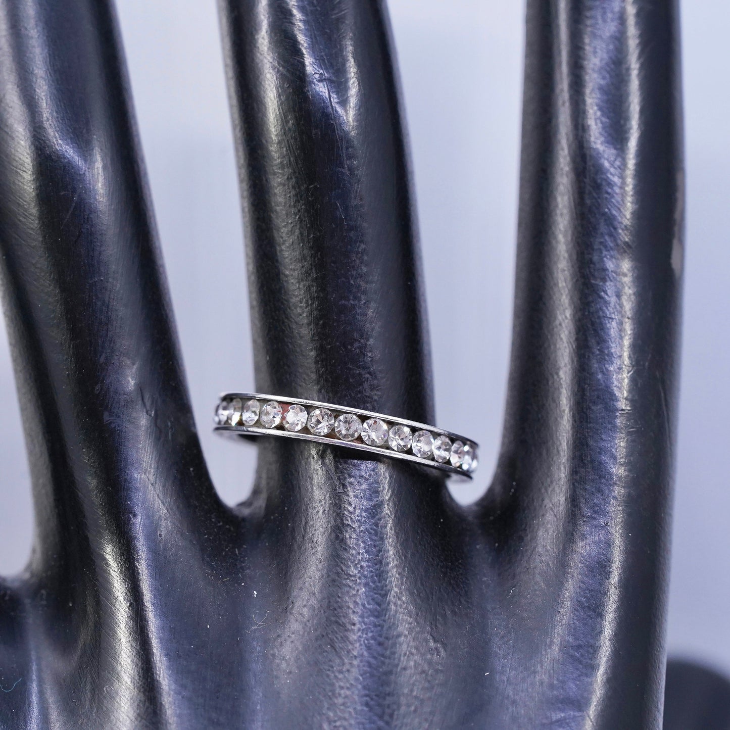 Size 8.25, vintage southwestern Sterling 925 silver wedding ring, Cz band