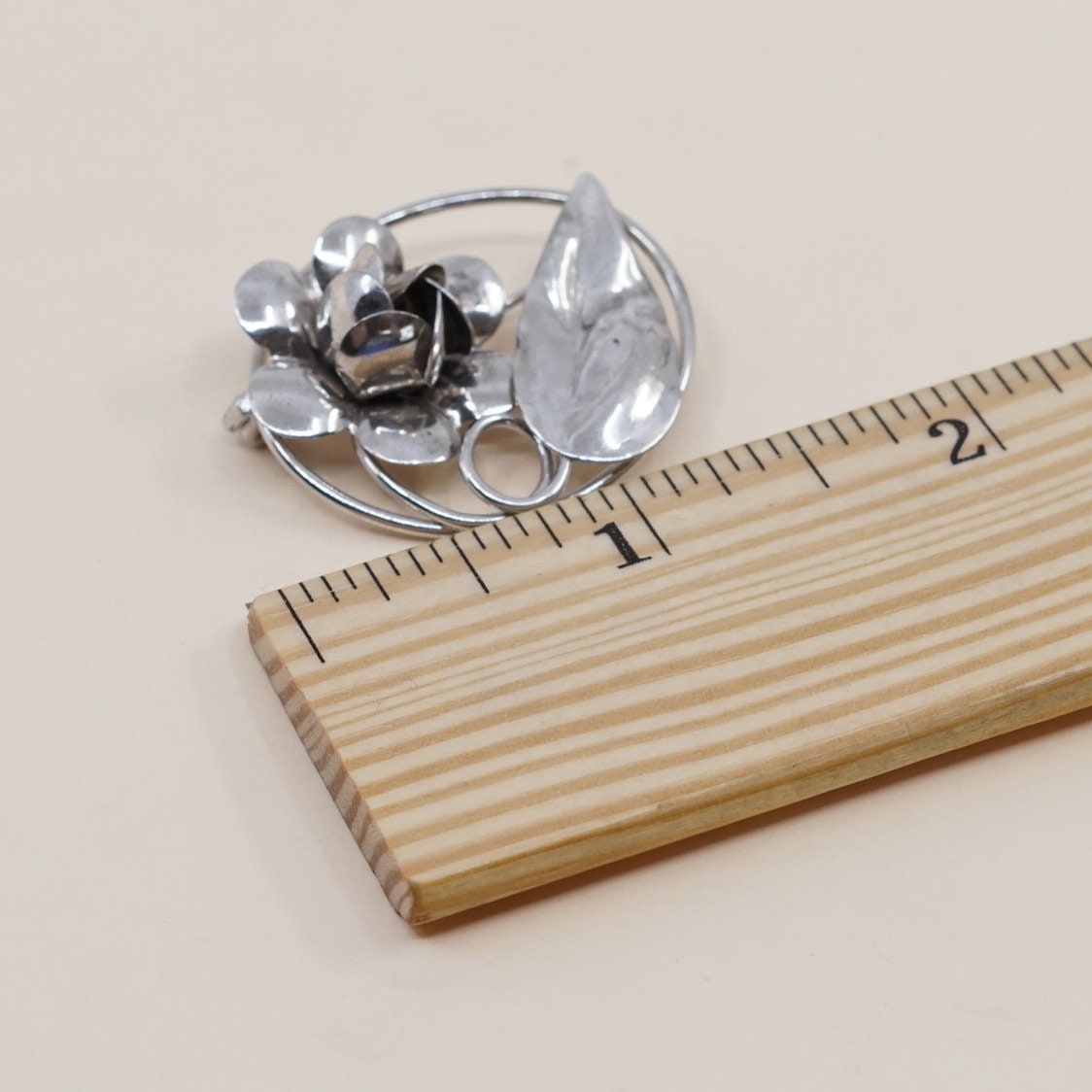 Vintage sterling silver handmade brooch, solid 925 silver flowers, stamped handmade sterling