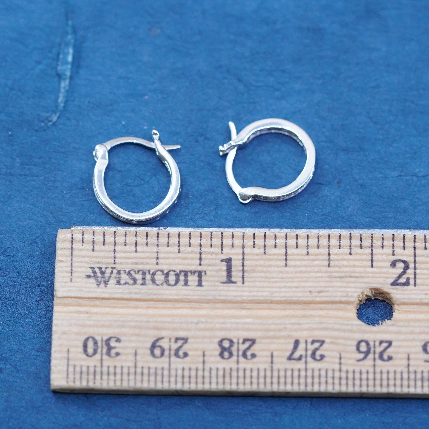 0.5", vintage Sterling silver handmade hoop earrings, 925 huggie with cz