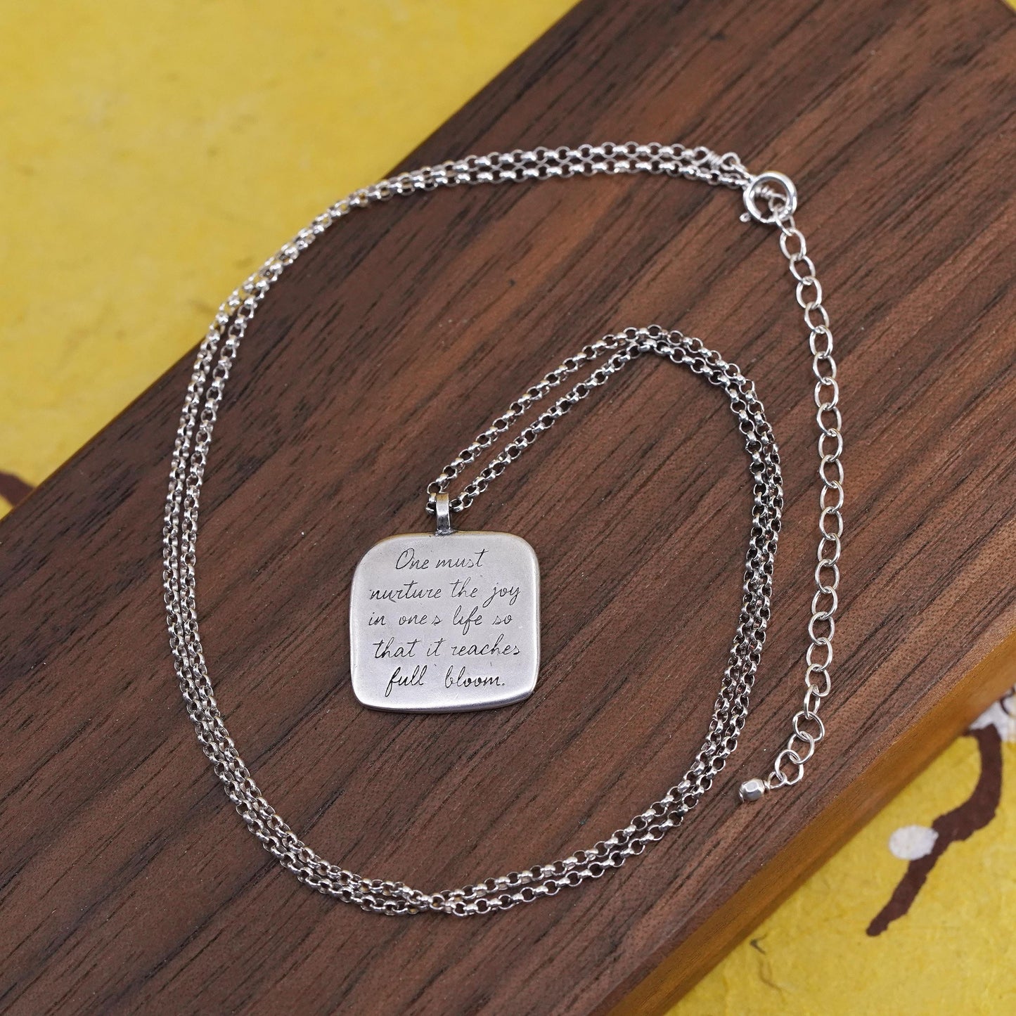 18+2”, Sterling silver necklace, 925 circle chain tag pendant “one must nurture