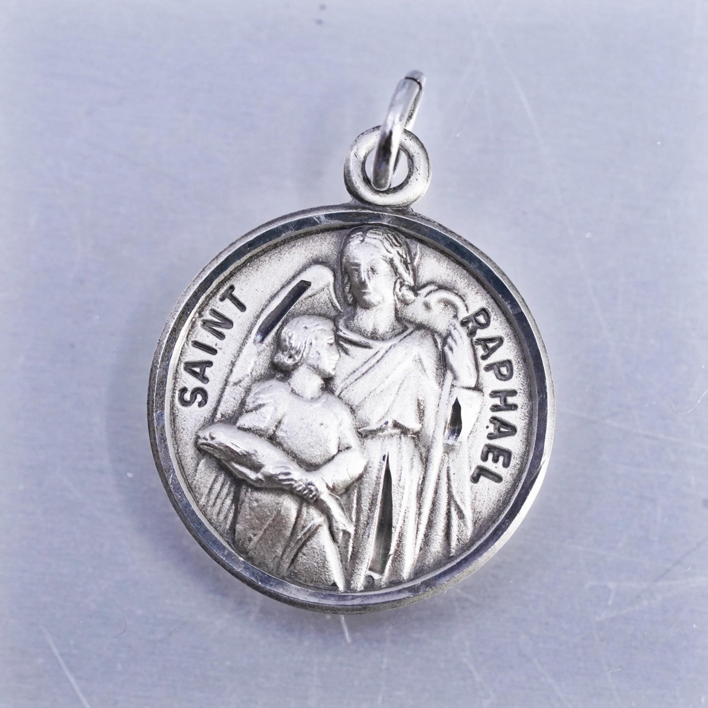 Vintage sterling 925 silver handmade "Saint Raphael" Medal pendant charm