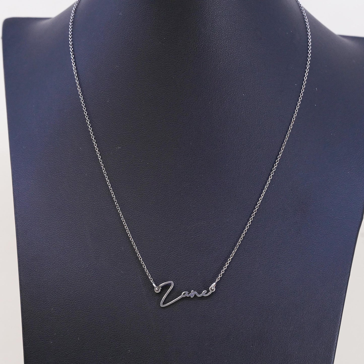 14+2", VTG sterling silver handmade necklace, circle chain name Zane pendant