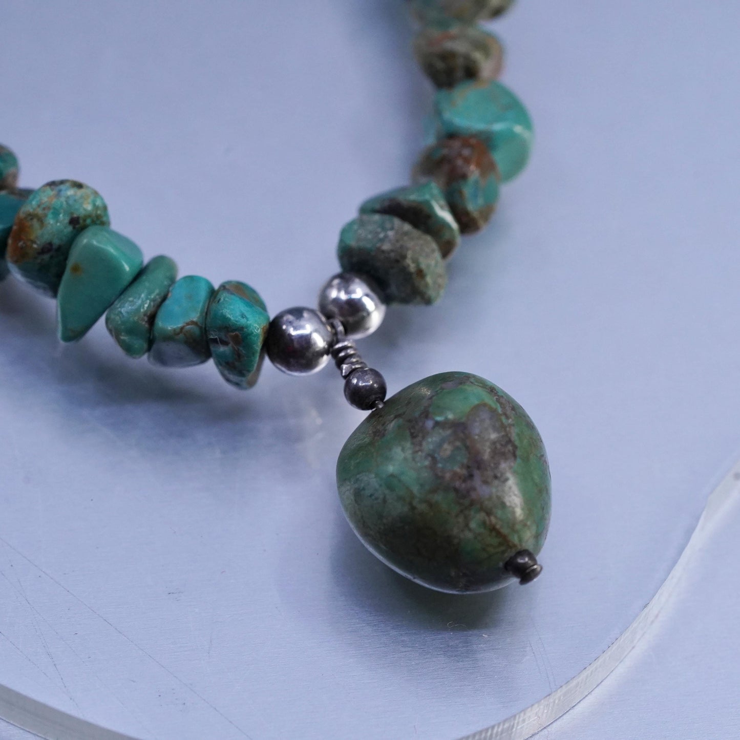 16+2", Native American Q.T. Sterling 925 silver necklace with turquoise beads