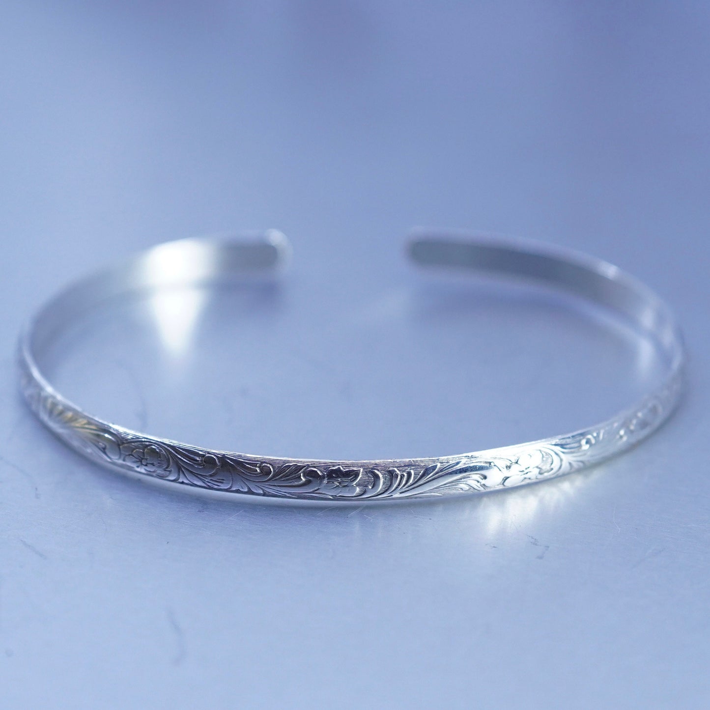 6”, Vintage 925 sterling silver handmade bracelet, textured stackable cuff