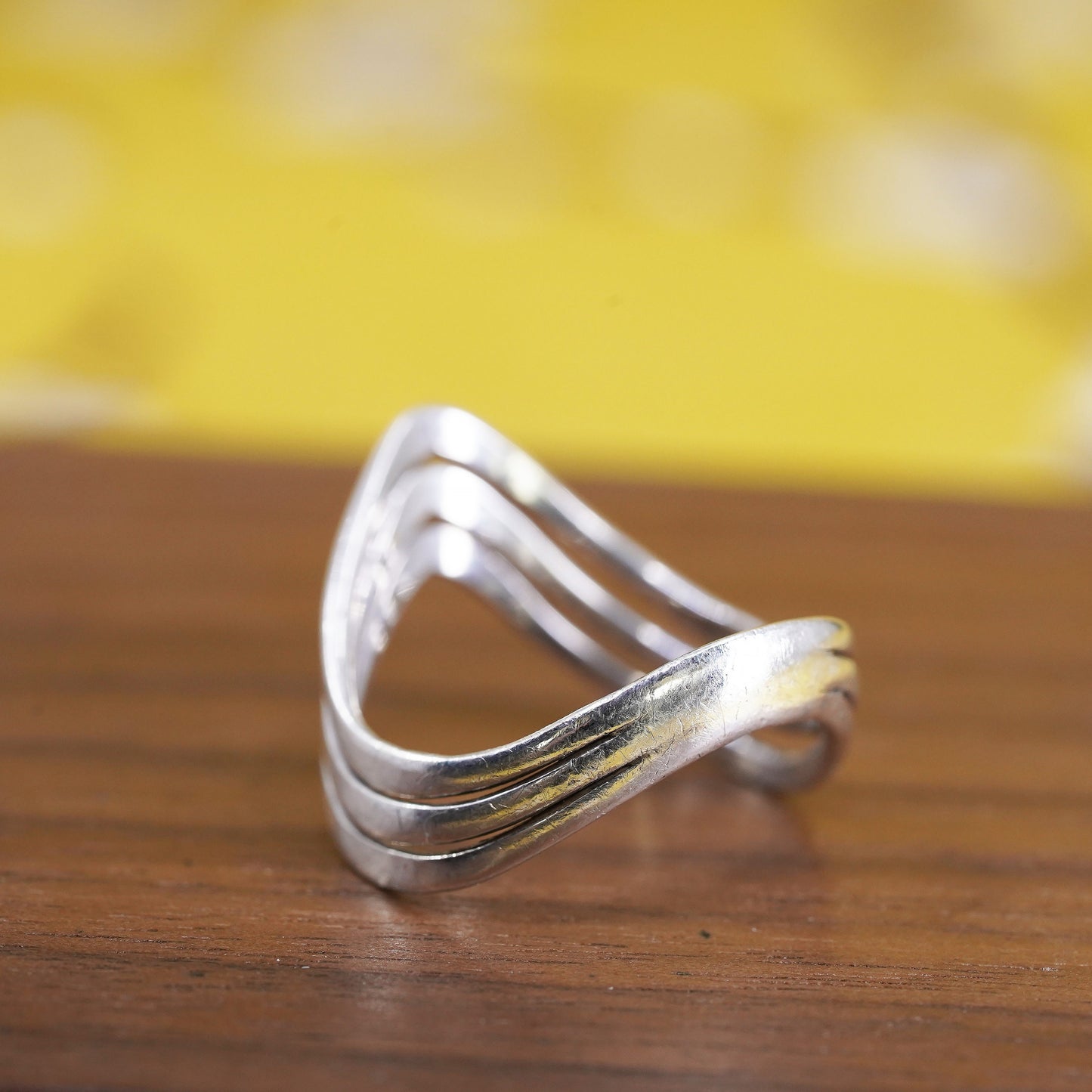 Size 7.5, vintage Sterling silver handmade ring, Modern 925 wavy band