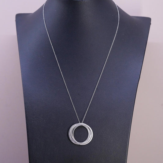 18", vintage Sterling silver necklace, 925 circle chain entwined circle pendant