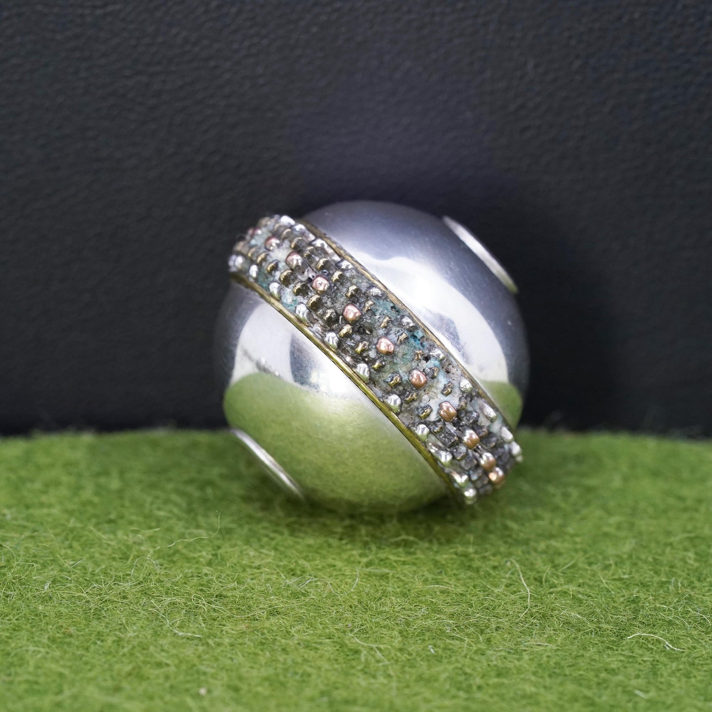 1” Vintage Sterling silver high polished ball, 925 bell with beads