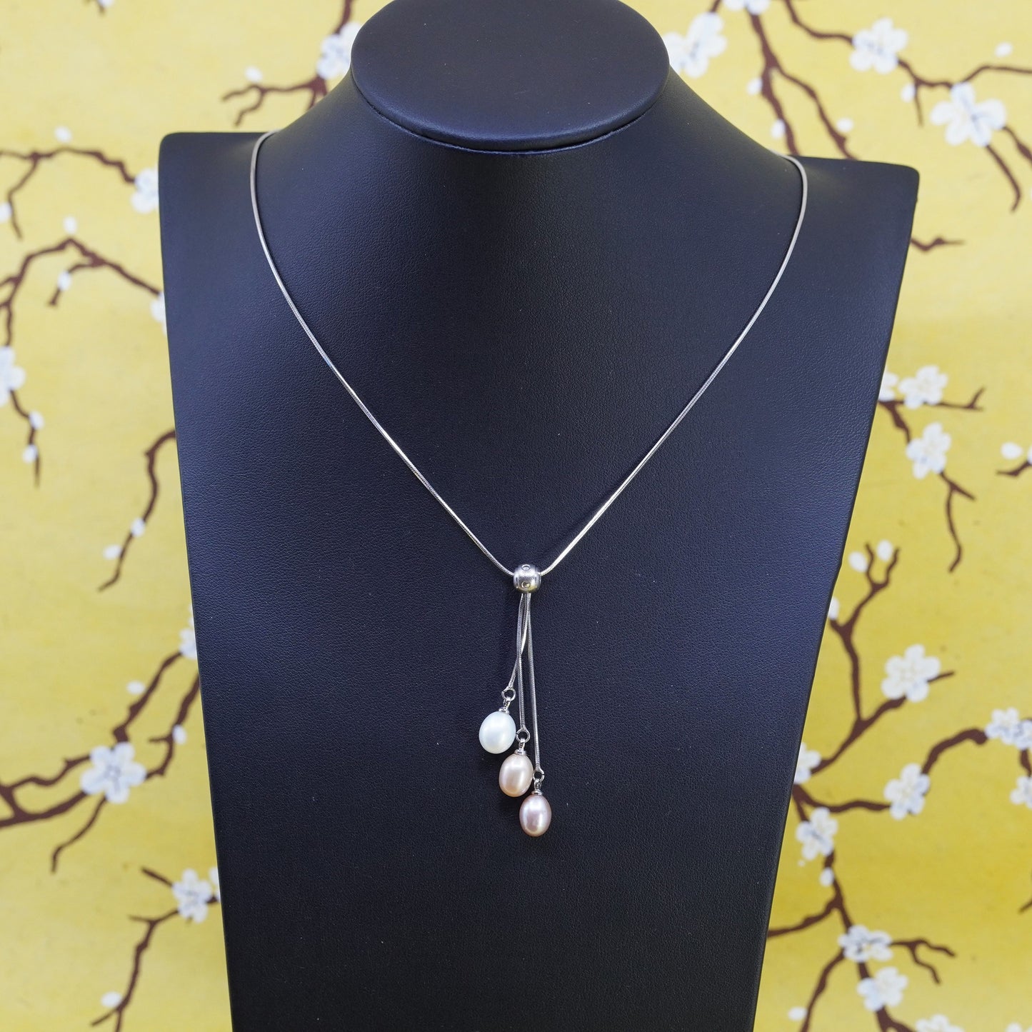 16+2”, sterling 925 silver handmade snake chain necklace with pearl pendant