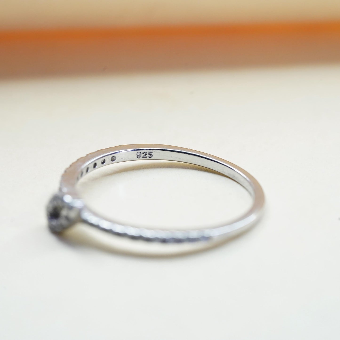 Size 7, vintage sterling 925 silver ring with cluster CZ, stackable band