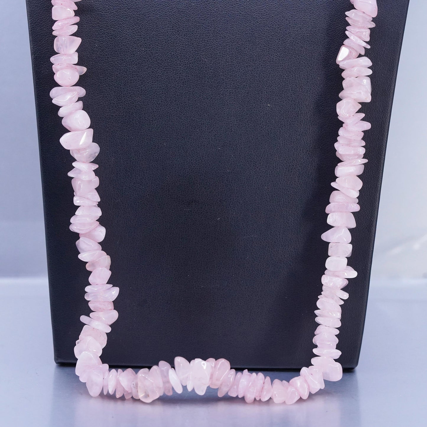 26" Vintage Sterling 925 silver necklace, Pink Quartz With Silver beads Detail