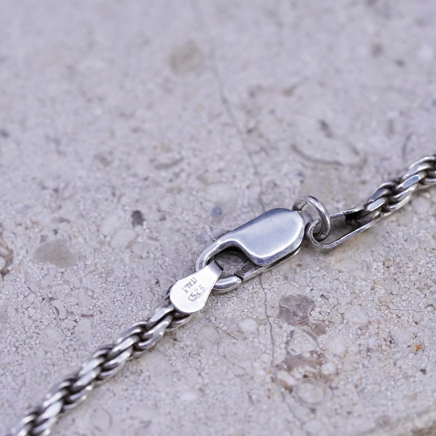 18", vintage Italian Sterling silver handmade necklace, 925 diamond rope chain